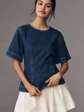 ALIGNE Cheer Short-Sleeve Structured Denim Top EUC